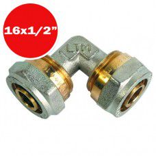 Угольник обжимной латунный никилированный цанга/цанга 16х1/2"