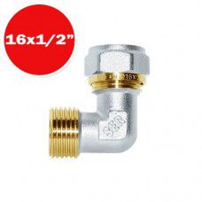 Угольник обжимной латунный никилированный цанга/штуцер 16х1/2"